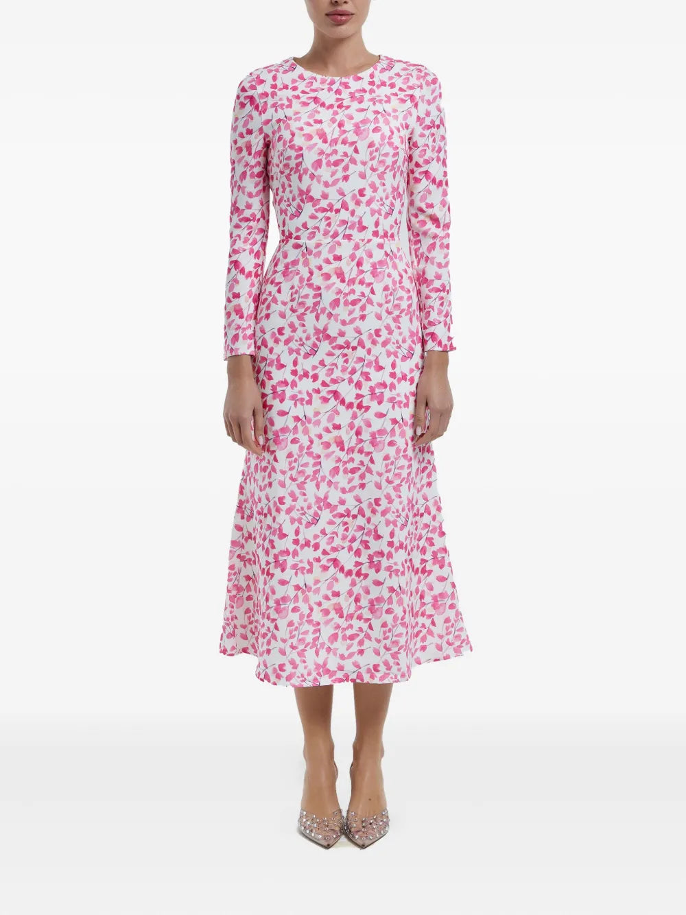 Floral-Print Long-Sleeve Midi Dress