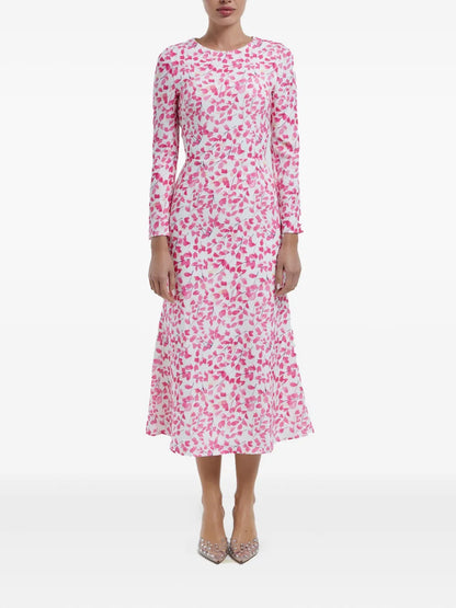 Floral-Print Long-Sleeve Midi Dress