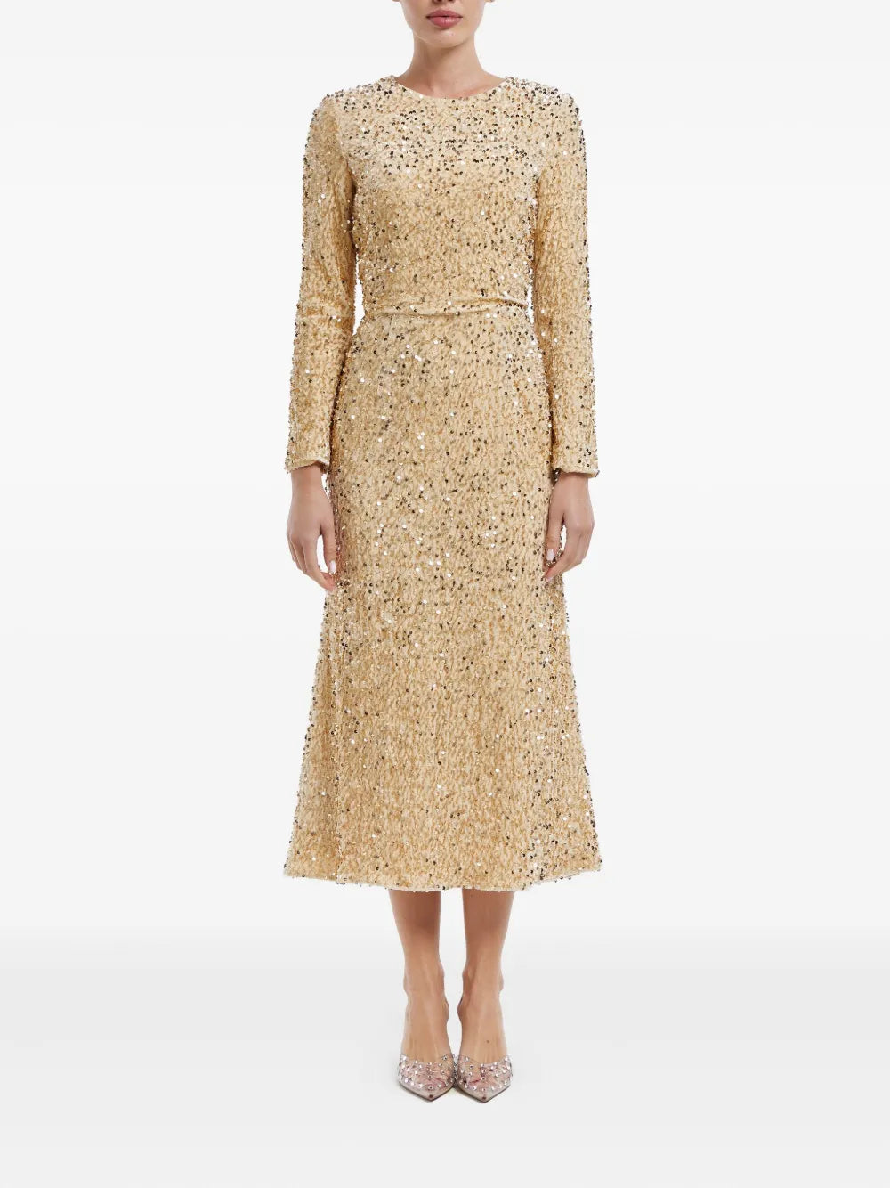 Sequin-Embellished Velvet Midi Dress