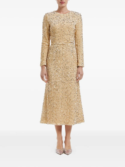 Sequin-Embellished Velvet Midi Dress
