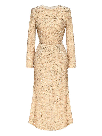 Sequin-Embellished Velvet Midi Dress