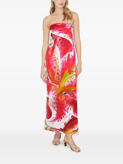 Floral-Print Strapless Dress