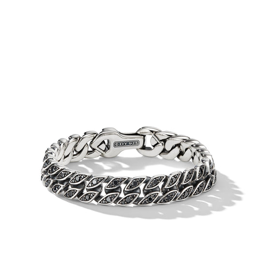 Curb Chain Bracelet with Black Diamonds, 11.5mm