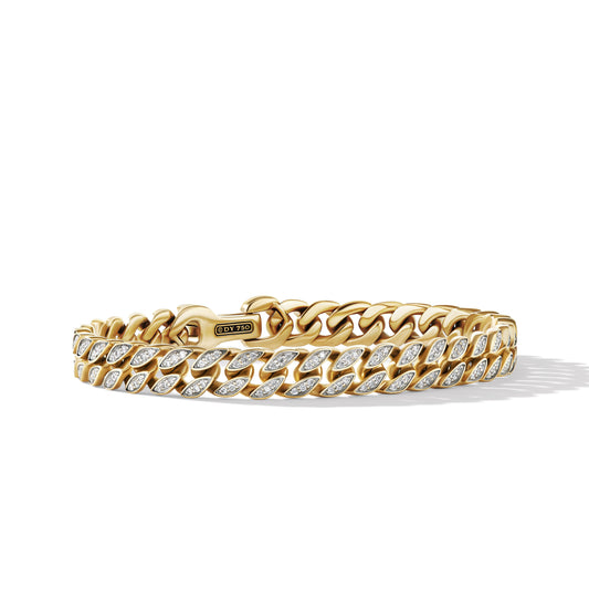 Curb Chain Bracelet in Yellow Gold with Diamonds, 8mm