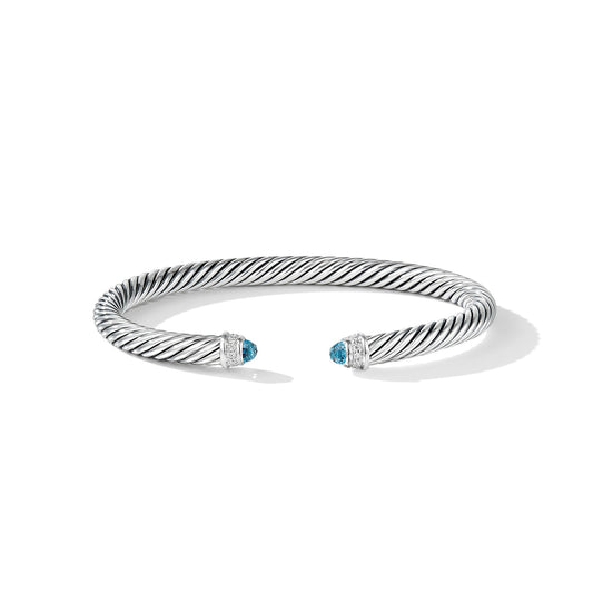 Cable Bracelet with Blue Topaz and Diamonds, 5mm