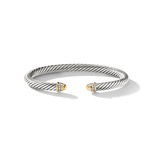 Cable Bracelet with Yellow Gold, Gold Domes and Diamonds, 5mm