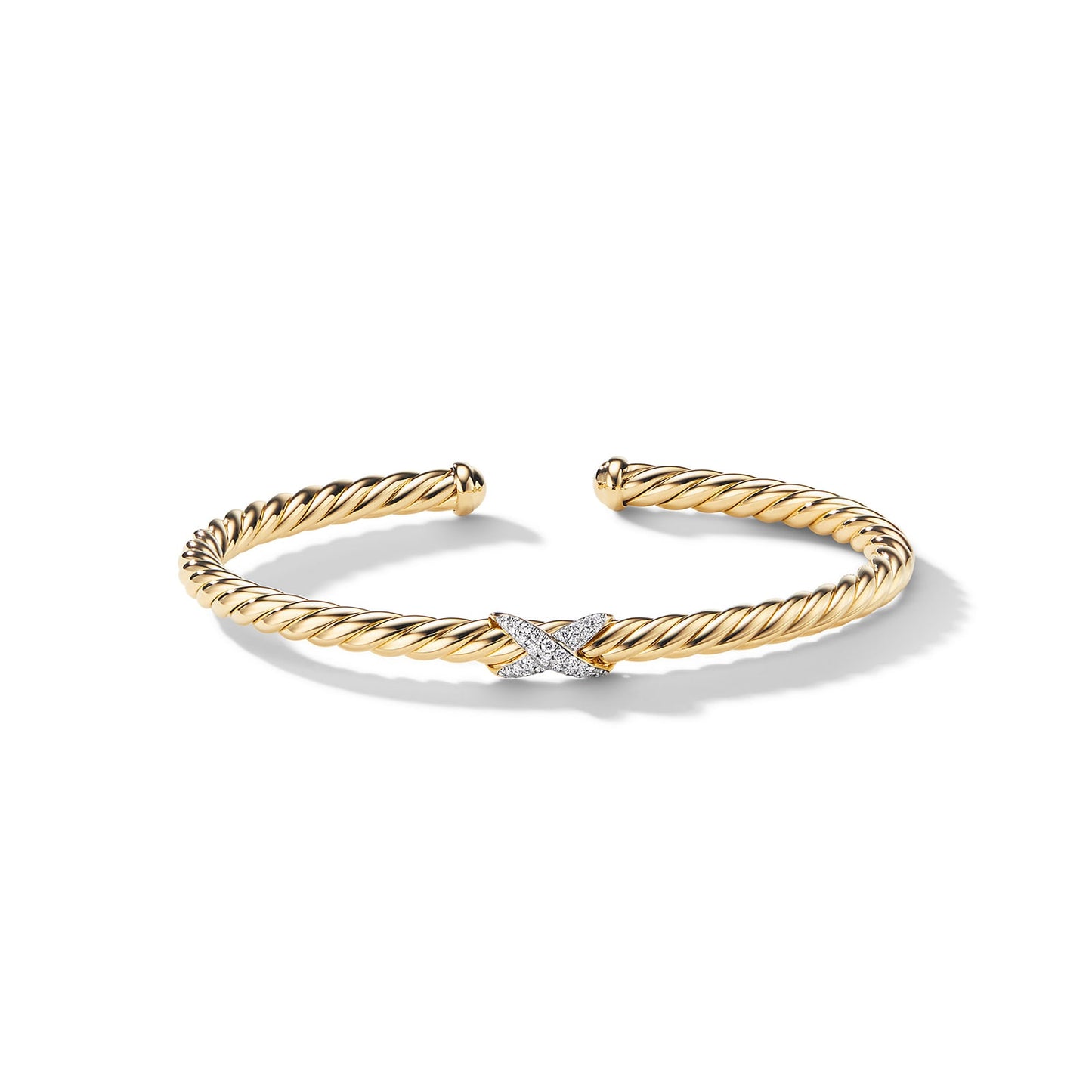 X Cablespira® Station Bracelet in Yellow Gold with Pavé Diamonds, 4mm