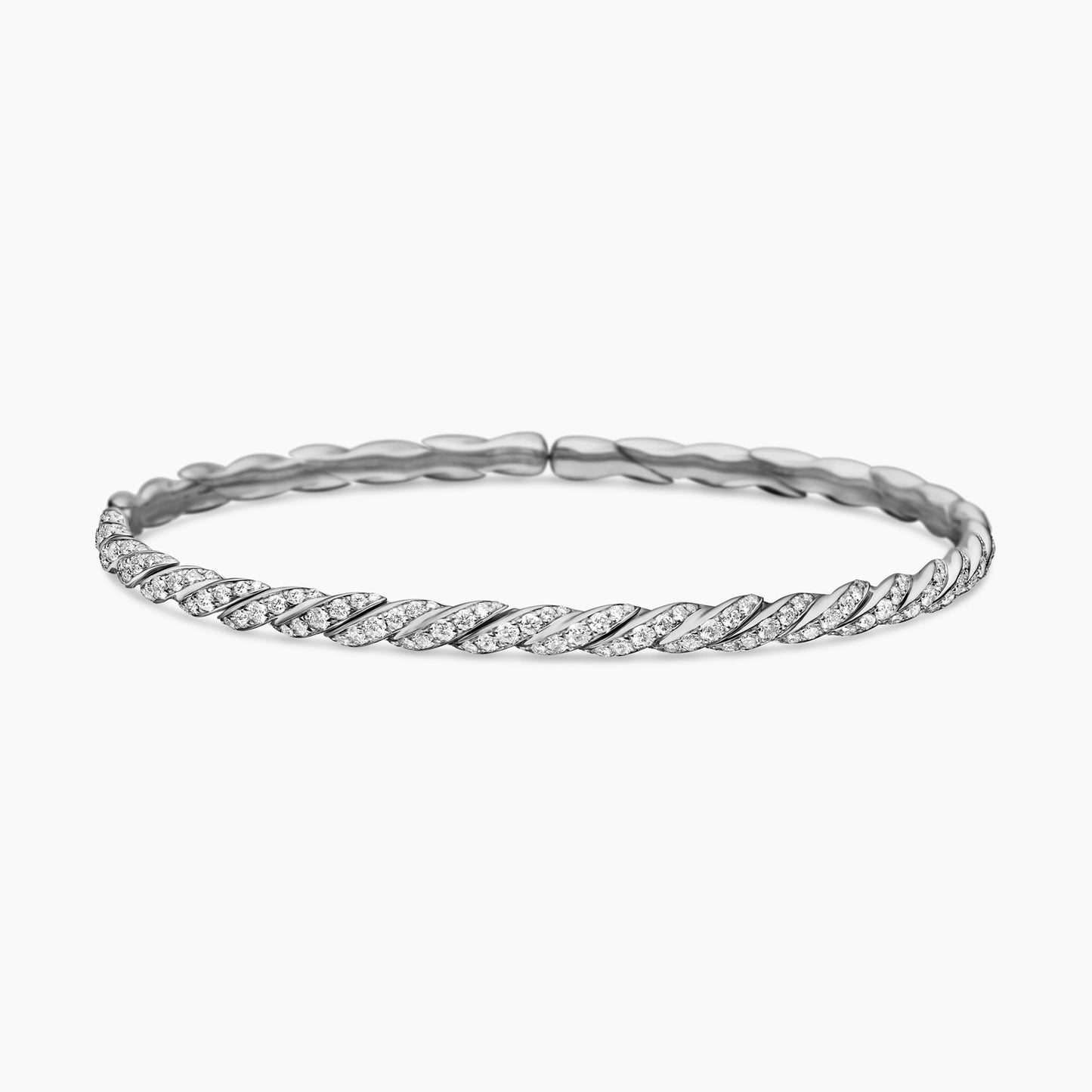 Sculpted Cable Flex Bracelet in White Gold with Diamonds, 3.5mm