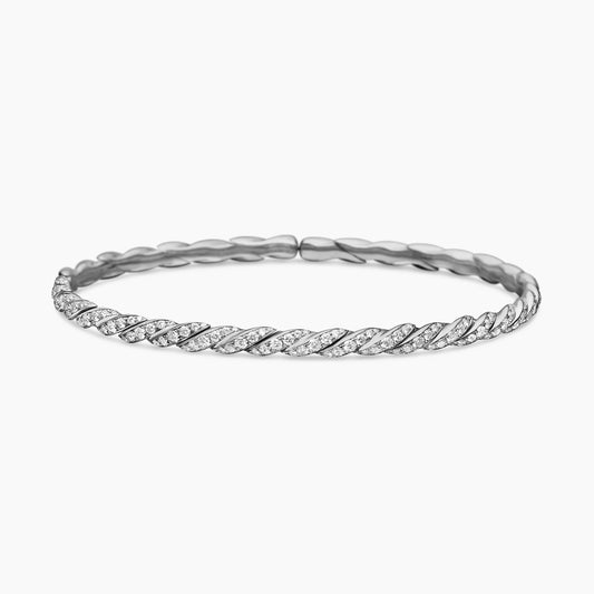 Sculpted Cable Flex Bracelet in White Gold with Diamonds, 3.5mm