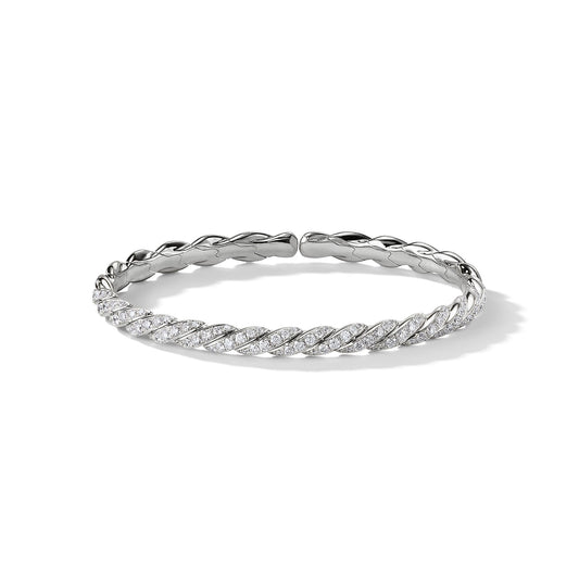 Sculpted Cable Flex Bracelet in White Gold with Diamonds, 5mm