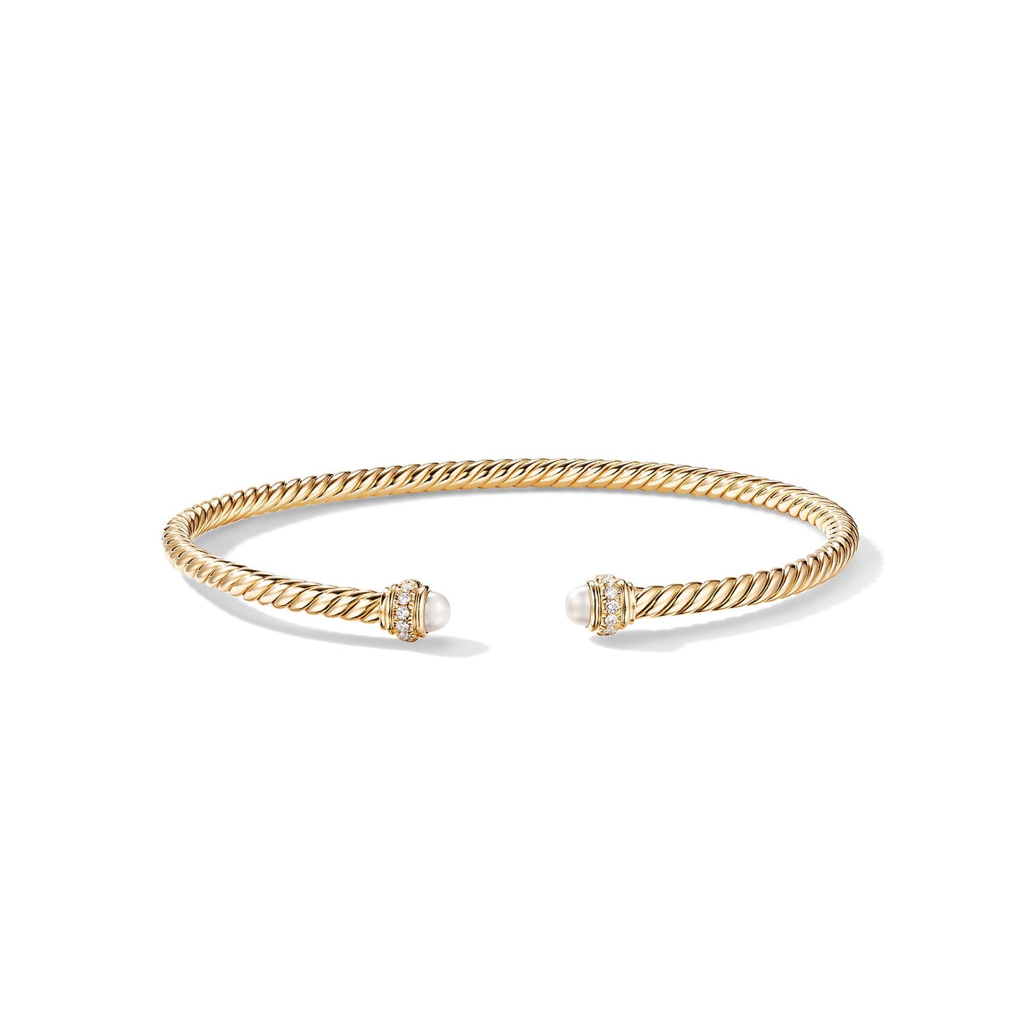 Cablespira® Bracelet in Yellow Gold with Pearls and Diamonds, 3mm