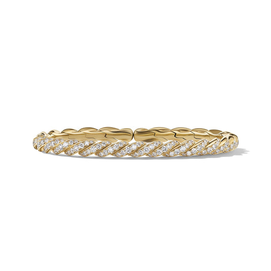 Sculpted Cable Flex Bracelet in Yellow Gold with Diamonds, 5mm