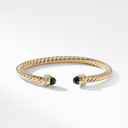 Cablespira® Bracelet in Yellow Gold with Black Onyx and Diamonds, 5mm