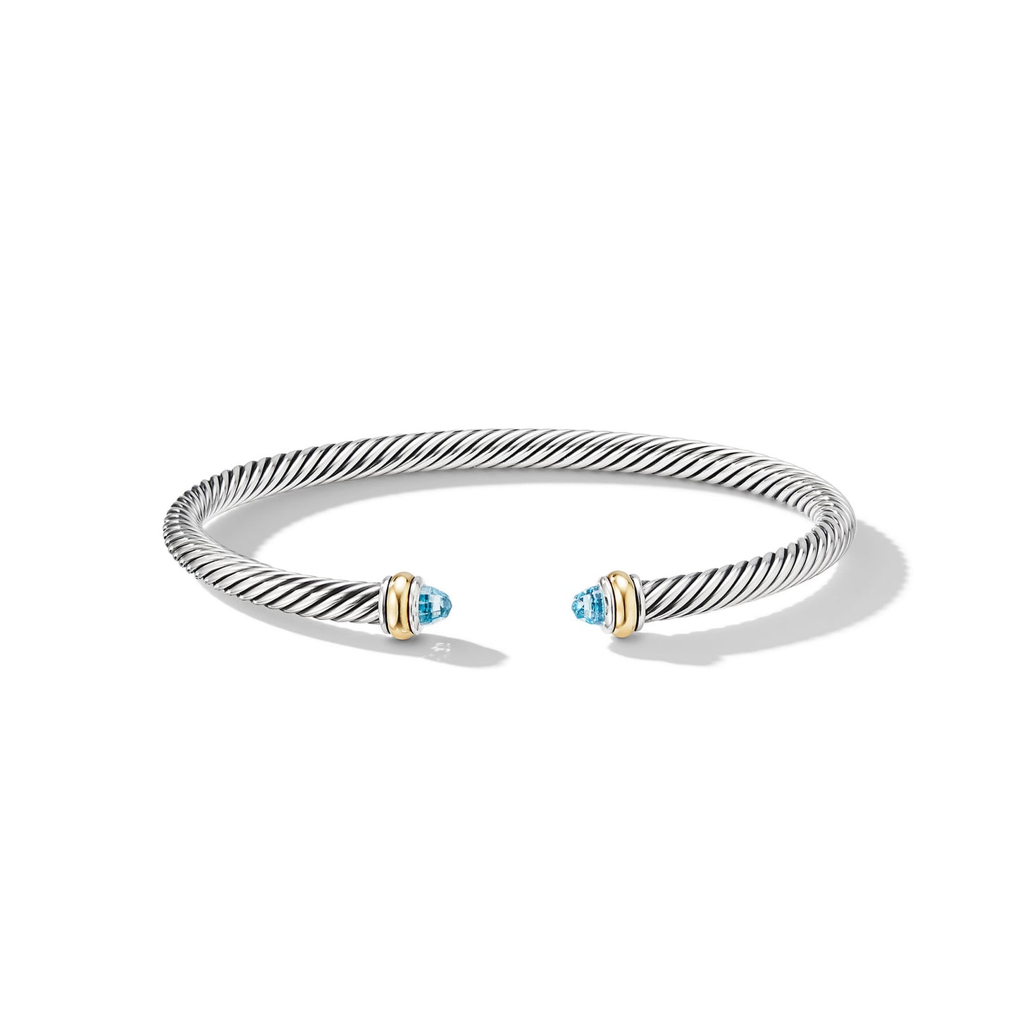 Cable Bracelet with Yellow Gold and Blue Topaz, 4mm