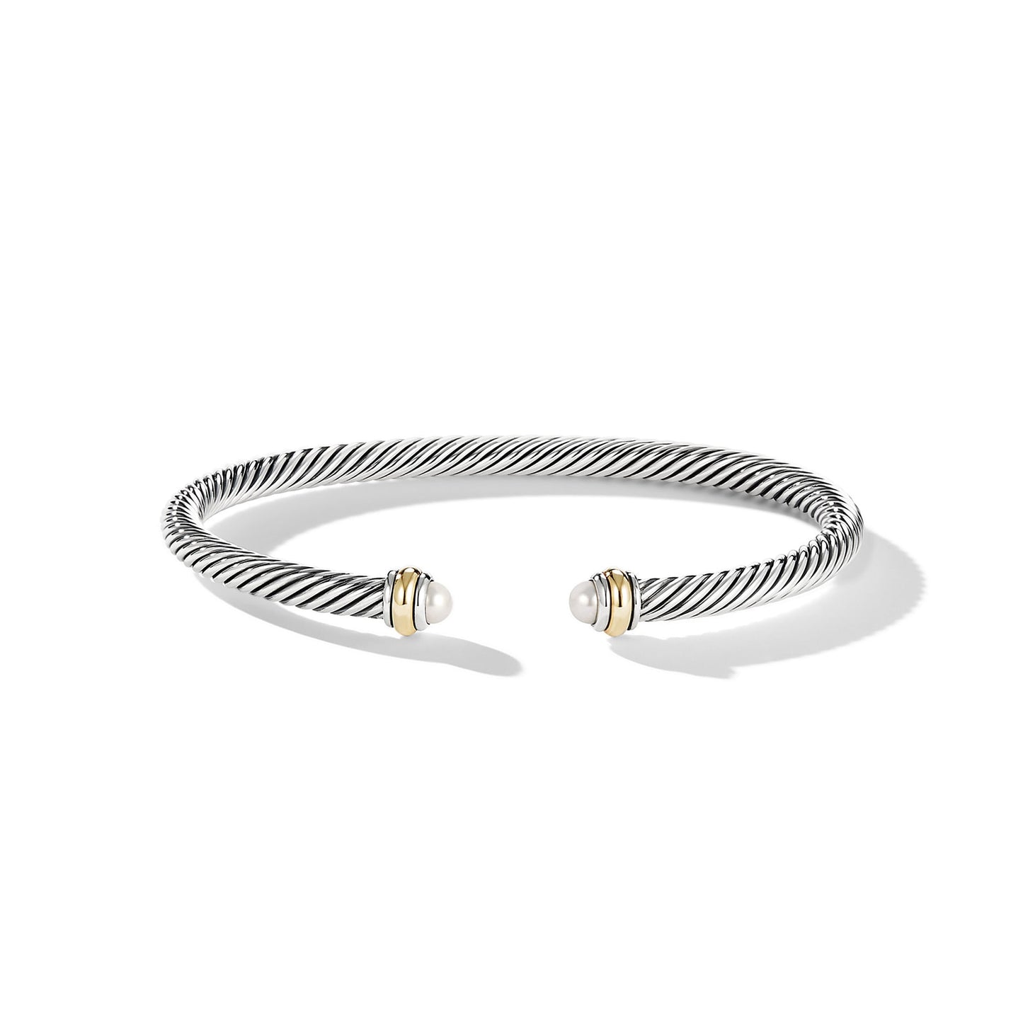 Cable Bracelet with Yellow Gold and Pearls, 4mm