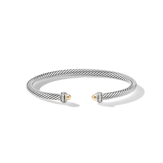 Cable Bracelet with Yellow Gold Domes and Diamonds, 4mm