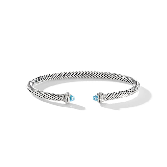 Cable Bracelet with Blue Topaz and Diamonds, 4mm