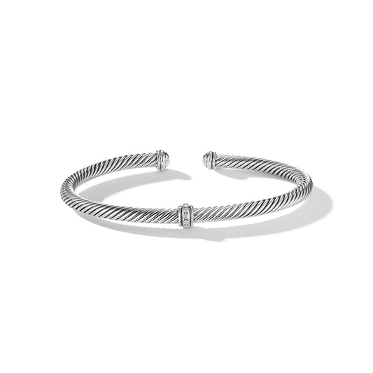 Cable Station Bracelet with Diamonds, 4mm