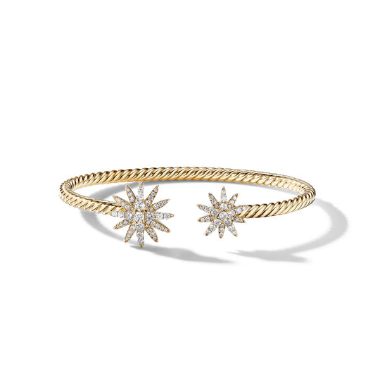 Starburst Cable Bracelet in Yellow Gold with Diamonds, 3.5mm