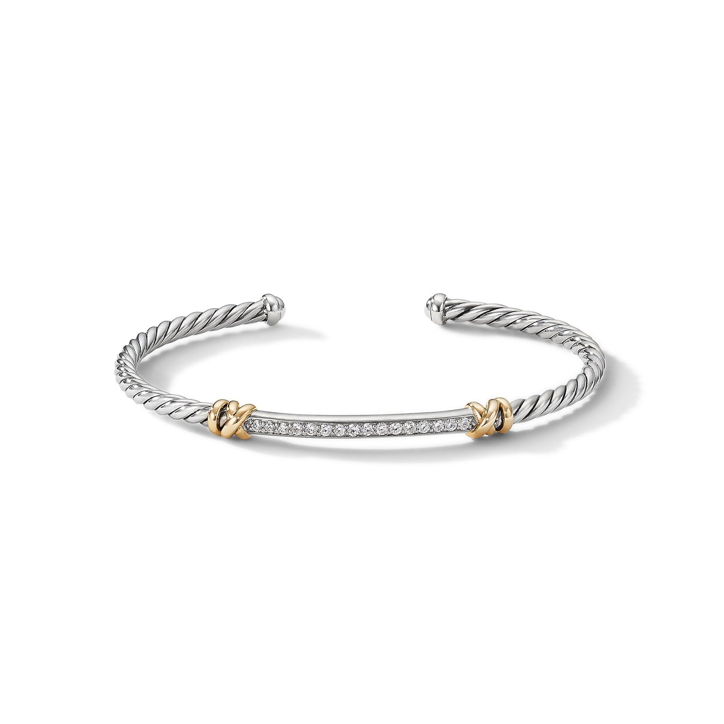 Helena Cable Station Bracelet with Yellow Gold with Diamonds, 3mm