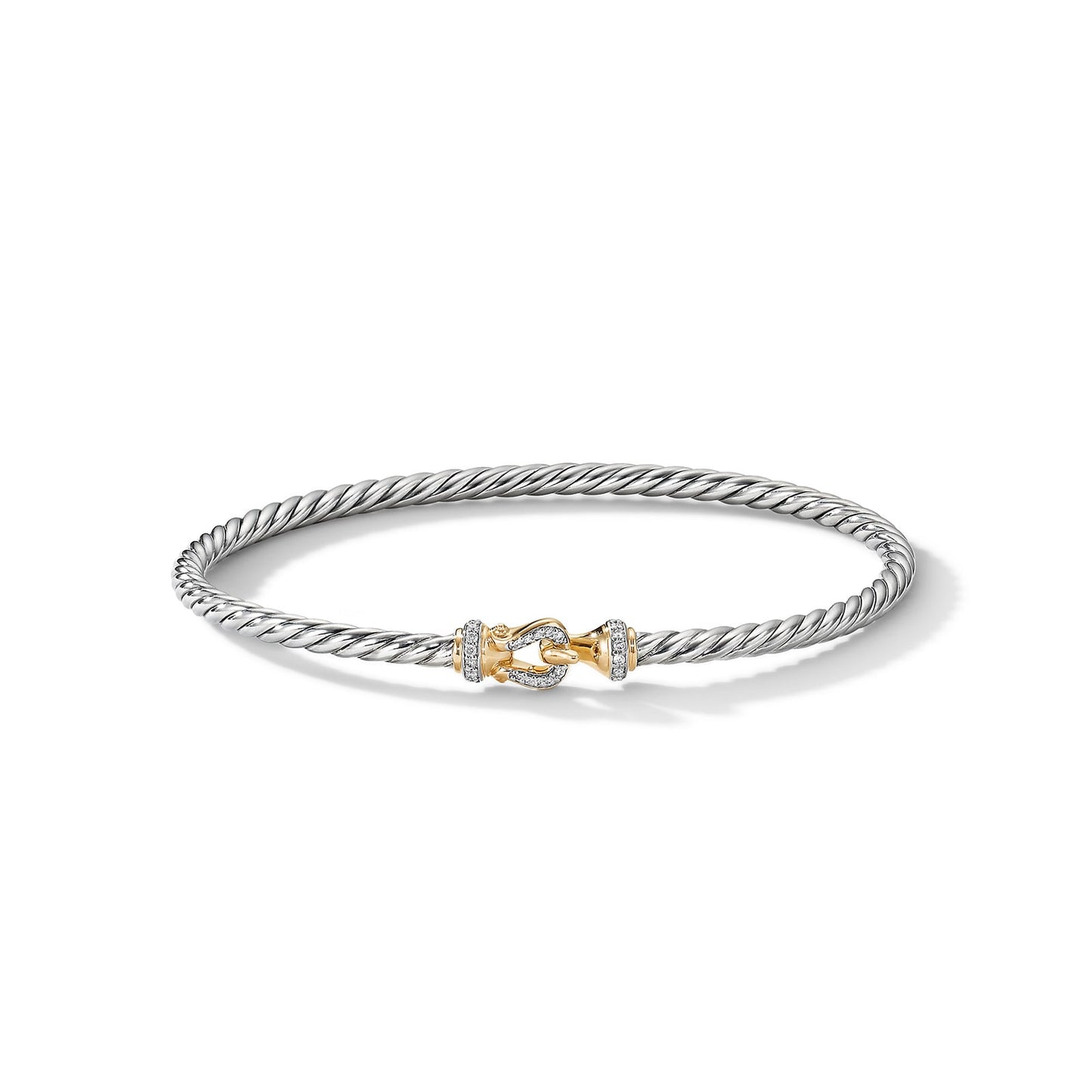 Buckle Cable Bracelet with Yellow Gold and Diamonds, 3mm