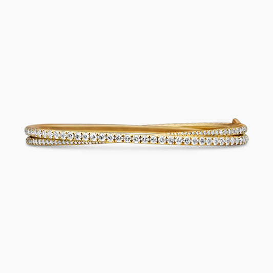 Pavé Crossover Two Row Bracelet in Yellow Gold with Diamonds, 5.5mm