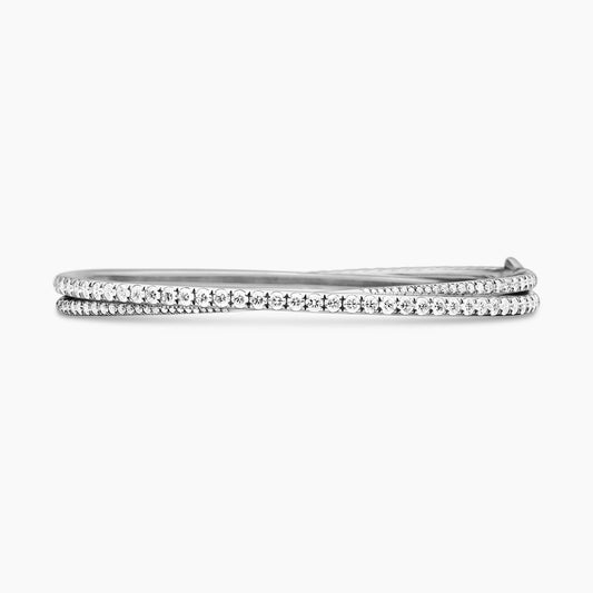 Pavé Crossover Two Row Bracelet in White Gold with Diamonds, 5.5mm