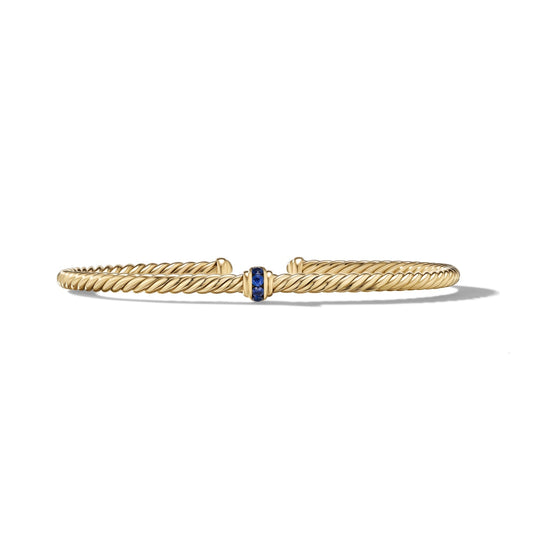 Cablespira® Station Bracelet in Yellow Gold with Pavé Blue Sapphires, 3mm