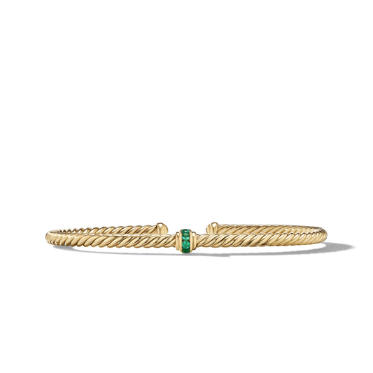 Cablespira® Station Bracelet in Yellow Gold with Pavé Emeralds, 3mm