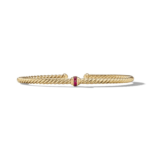 Cablespira® Station Bracelet in Yellow Gold with Pavé Rubies, 3mm