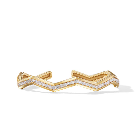 Zig Zag Stax™ Cuff Bracelet in Yellow Gold with Diamonds, 5mm