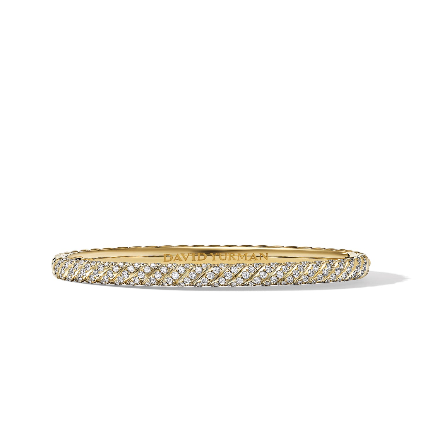 Sculpted Cable Bangle Bracelet in Yellow Gold with Diamonds, 4.6mm