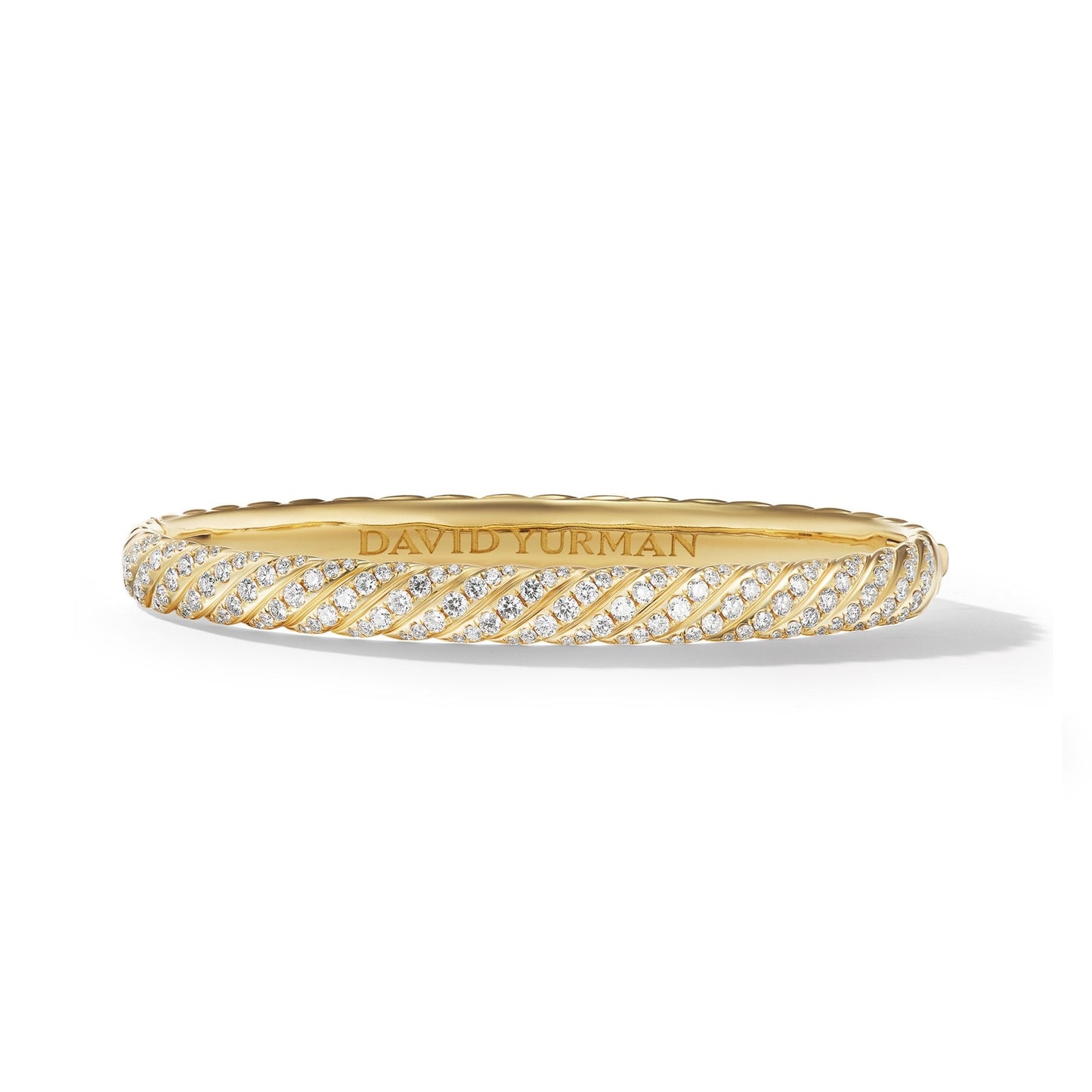 Sculpted Cable Bangle Bracelet in Yellow Gold with Diamonds, 6.2mm