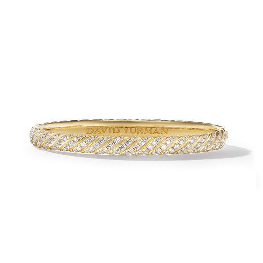 Sculpted Cable Bangle Bracelet in Yellow Gold with Diamonds, 6.2mm