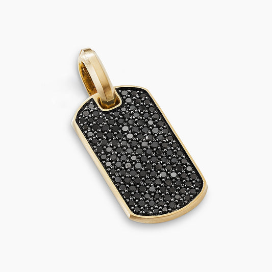 Chevron Tag in Yellow Gold with Black Diamonds, 27mm