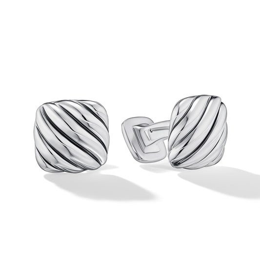 Sculpted Cable Cushion Cufflinks in Sterling Silver, 17mm