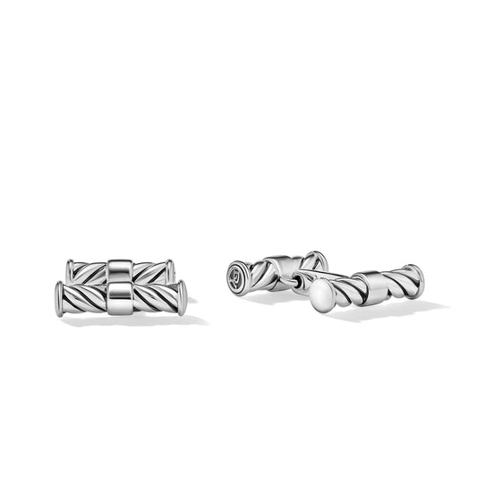 Cable Elongated Cufflinks in Sterling Silver, 22mm