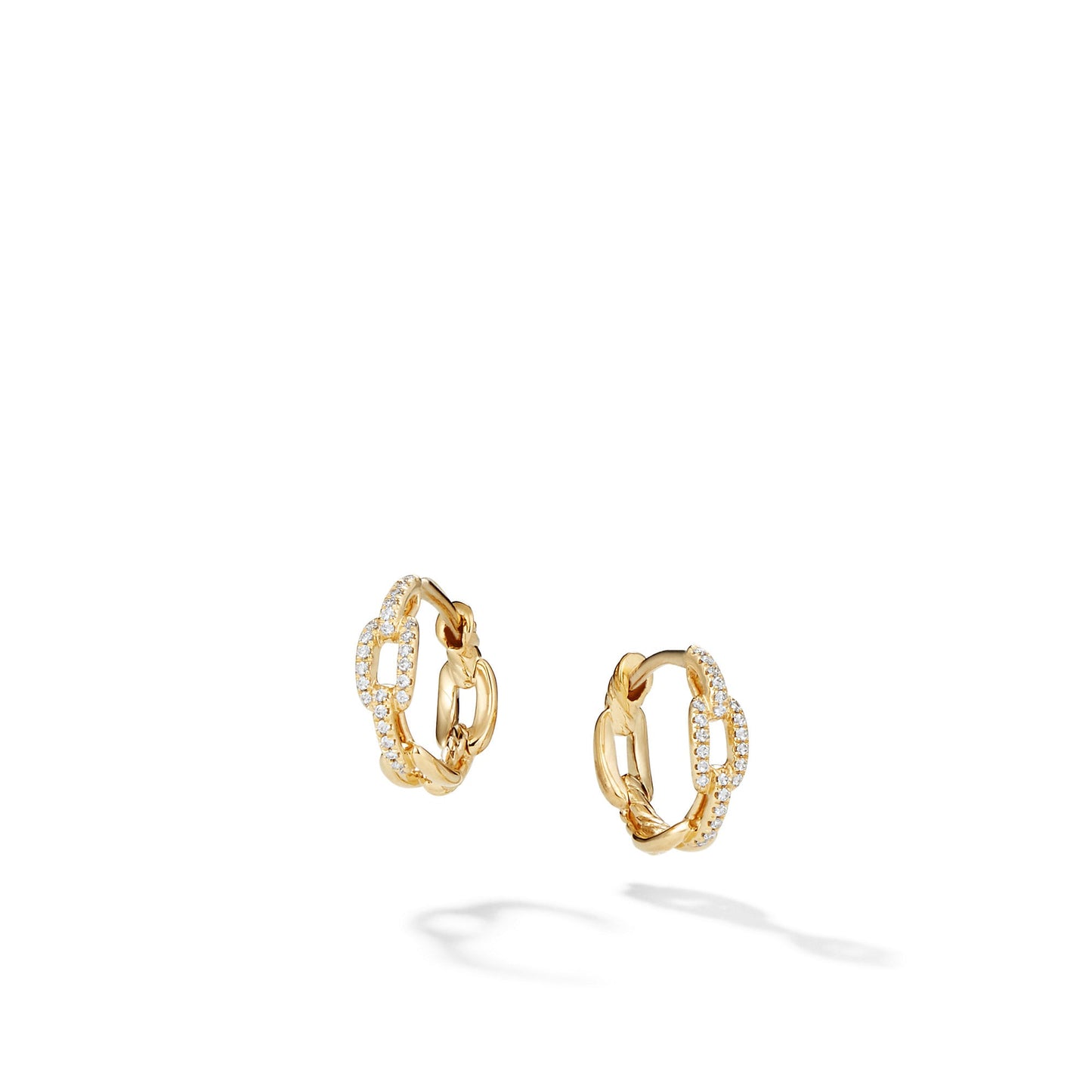 Stax Chain Link Huggie Hoop Earrings in Yellow Gold with Diamonds, 12.5mm