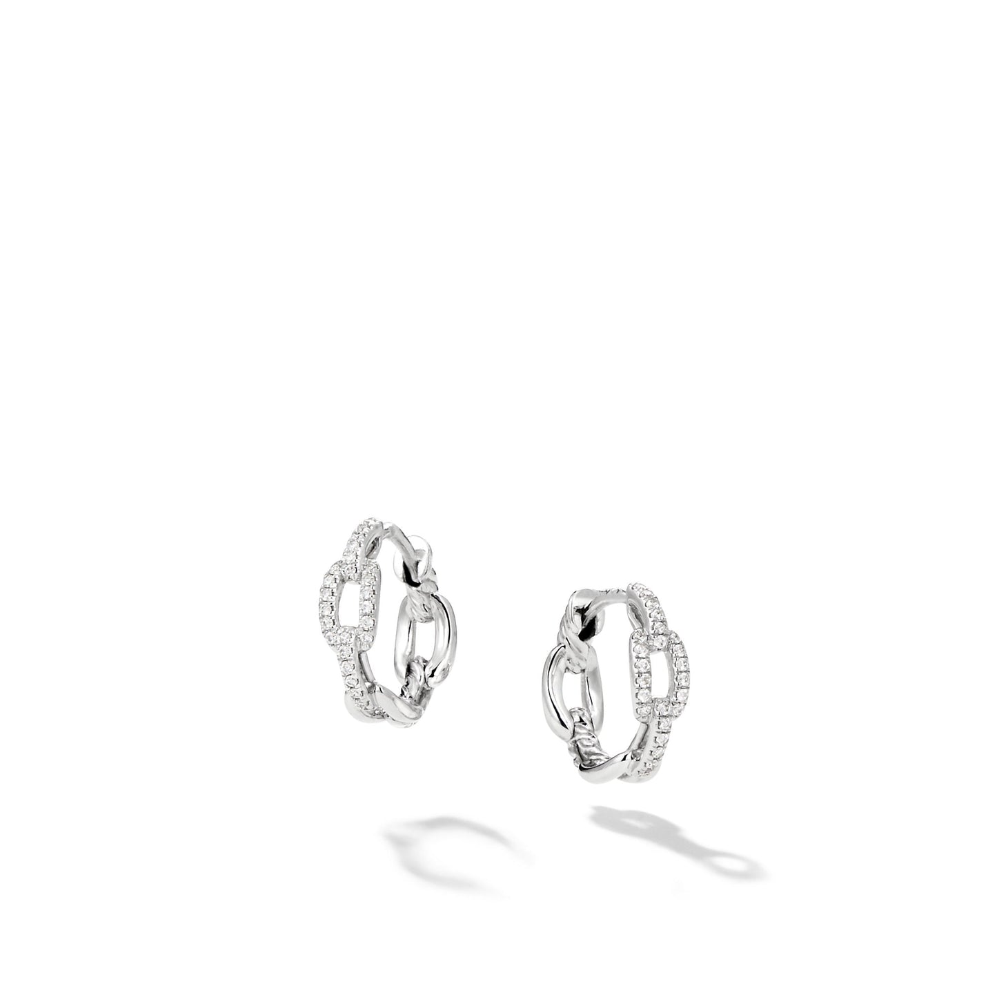 Stax Chain Link Huggie Hoop Earrings in White Gold with Diamonds, 12.5mm