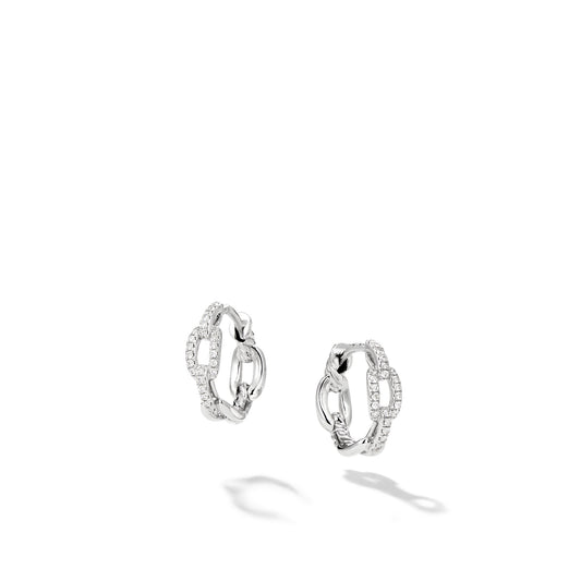 Stax Chain Link Huggie Hoop Earrings in White Gold with Diamonds, 12.5mm