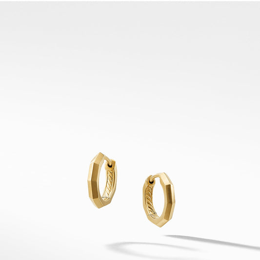 Stax Faceted Huggie Hoop Earrings in Yellow Gold, 13.7mm