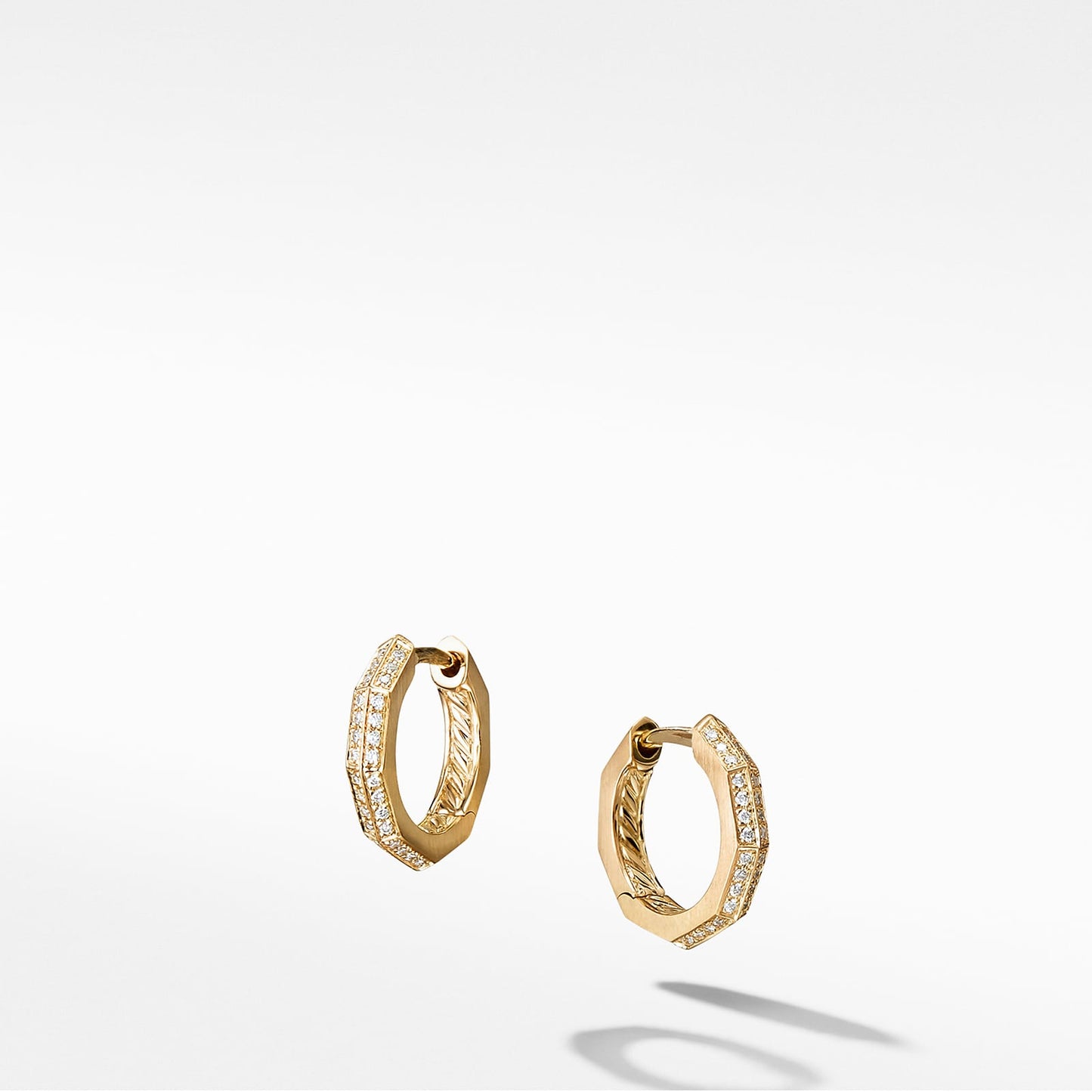 Stax Faceted Huggie Hoop Earrings in Yellow Gold with Diamonds, 13.7mm