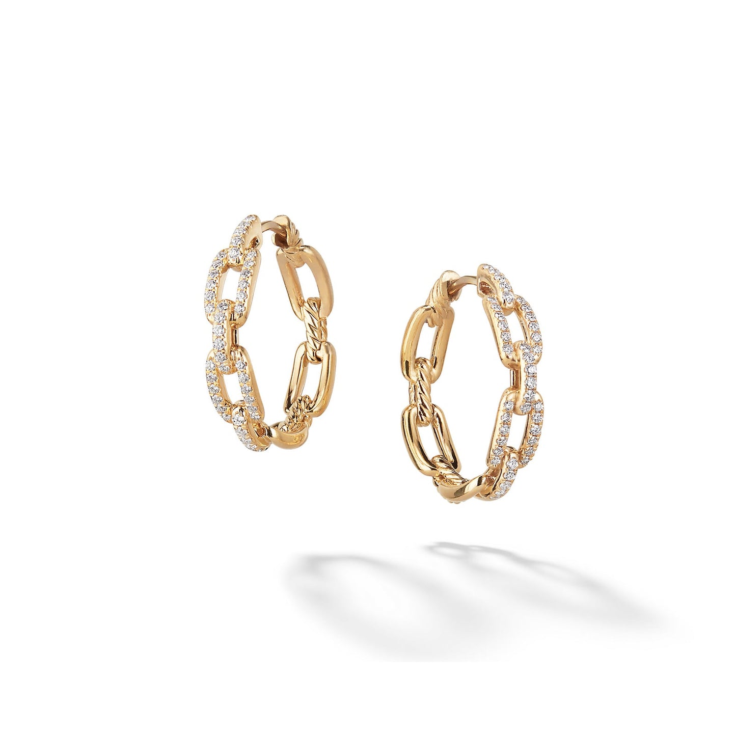 Stax Chain Link Hoop Earrings in Yellow Gold with Diamonds, 23.8mm