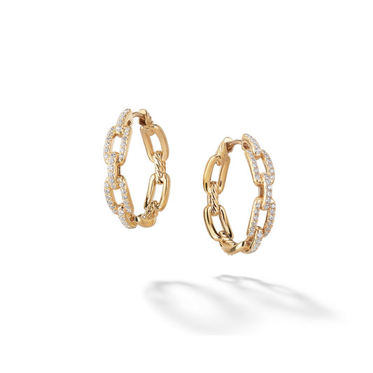 Stax Chain Link Hoop Earrings in Yellow Gold with Diamonds, 23.8mm