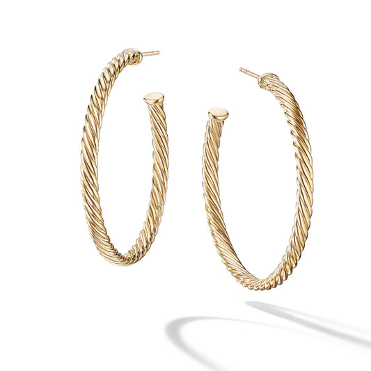 Cablespira® Hoop Earrings in Yellow Gold, 1.5in