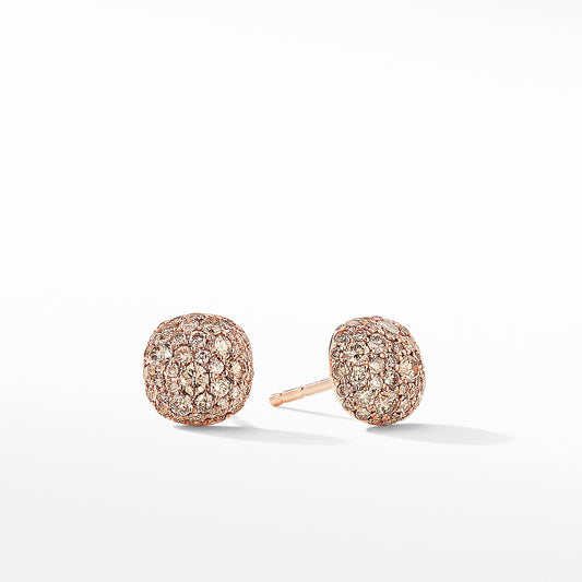 Cushion Stud Earrings in Rose Gold with Cognac Diamonds, 8mm