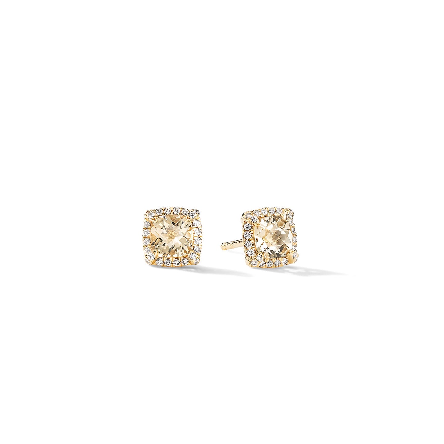 Chatelaine® Pavé Bezel Stud Earrings in Yellow Gold with Champagne Citrine and Diamonds, 5mm