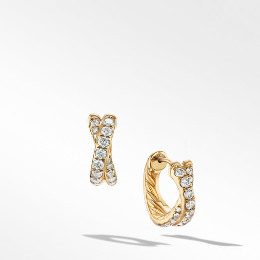 Pavé Crossover Hoop Earrings in Yellow Gold with Diamonds, 12mm