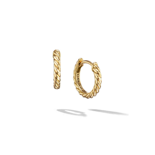 Sculpted Cable Micro Huggie Hoop Earrings in Yellow Gold, 10.7mm