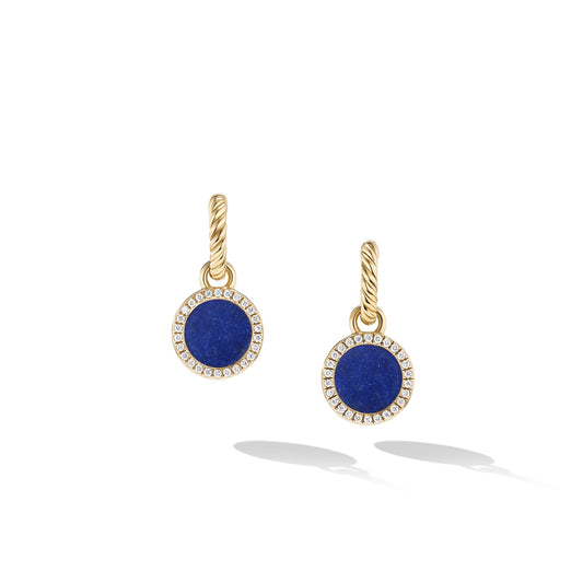 Elements® Drop Earrings in Yellow Gold with Lapis and Diamonds, 22.6mm